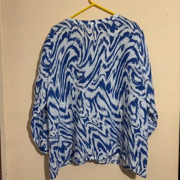 JM Collection 100% Linen Blue White Blouse Shirt Top size 18 long sleeve - Picture 5 of 9